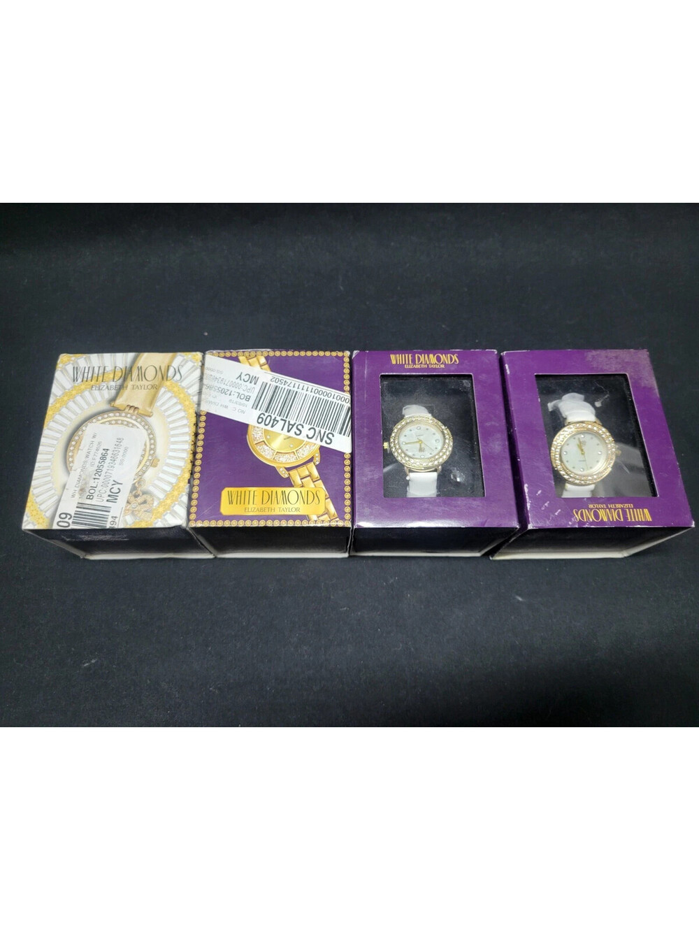 Lot of 4 Elizabeth Arden White Diamonds Watches Gold Tone Faux Leather Watch